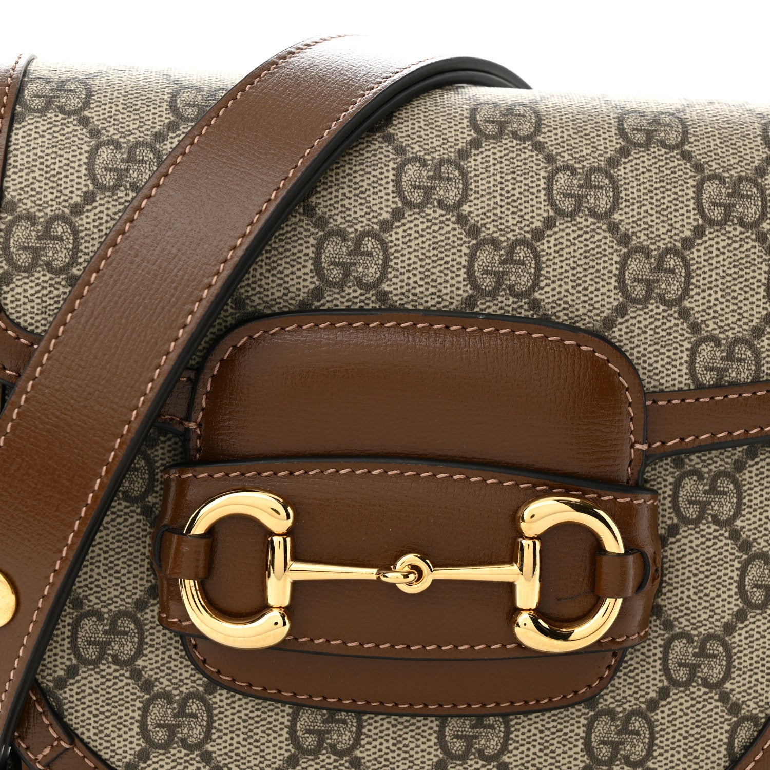 Gucci GG Supreme Monogram Mini Horsebit 1955 Rounded Shoulder Bag Beige Brown Sugar 7 of 9