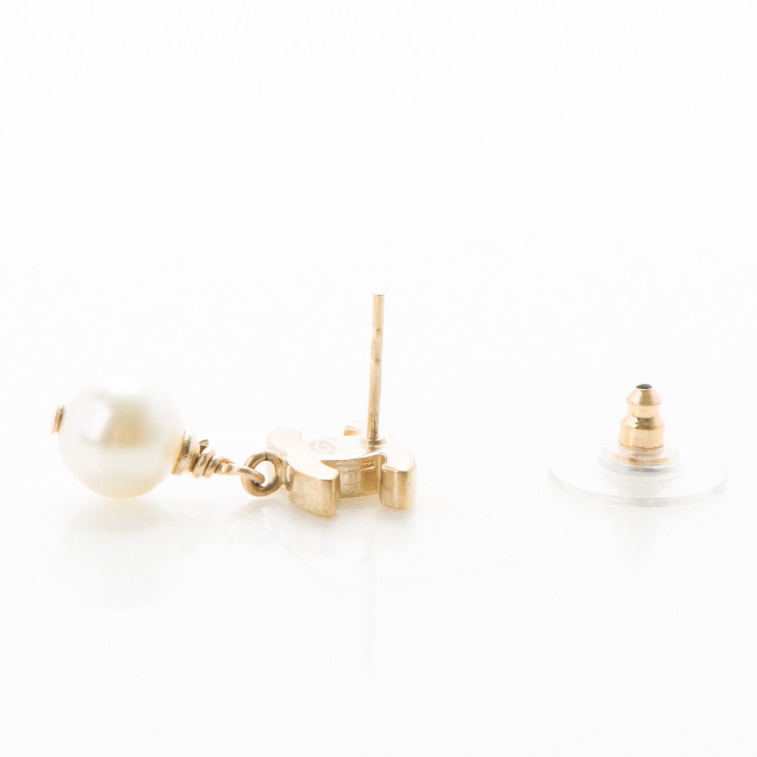 Chanel Enamel CC Pearl Dangle Earrings Gold White 5 of 5