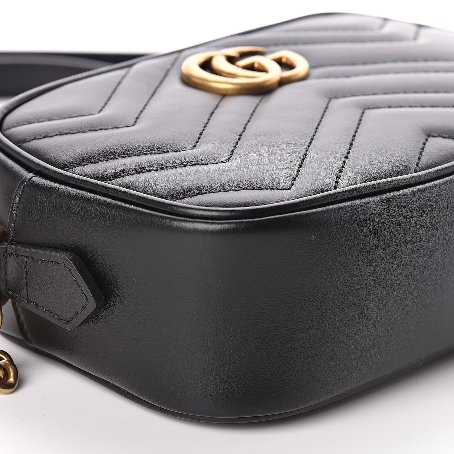 Gucci Calfskin Matelasse Mini GG Marmont Chain Shoulder Bag Black 9 of 11