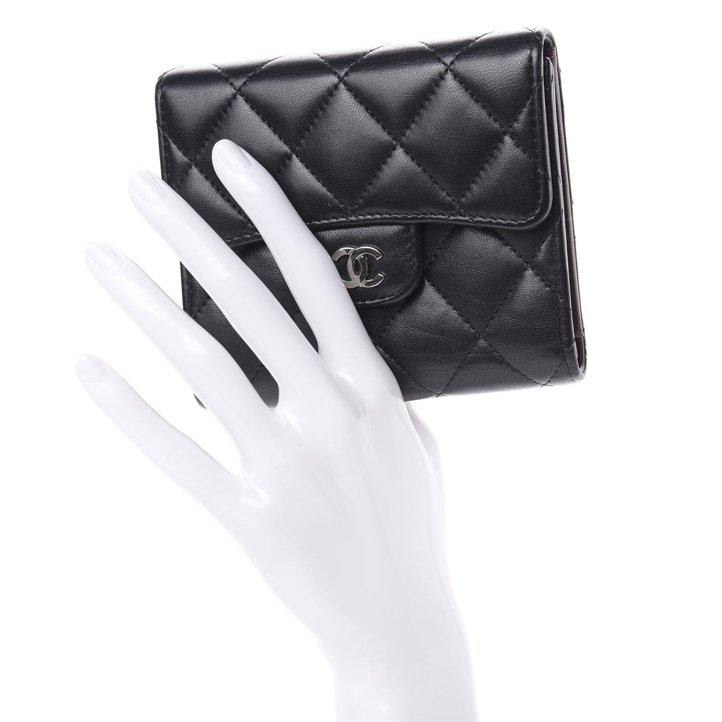Lambskin Quilted Compact Flap Wallet Black