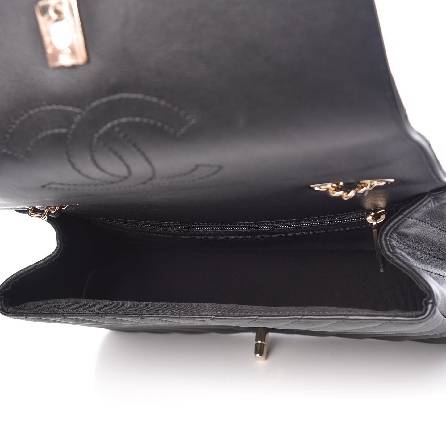 Calfskin Chevron Quilted Statement Flap Black