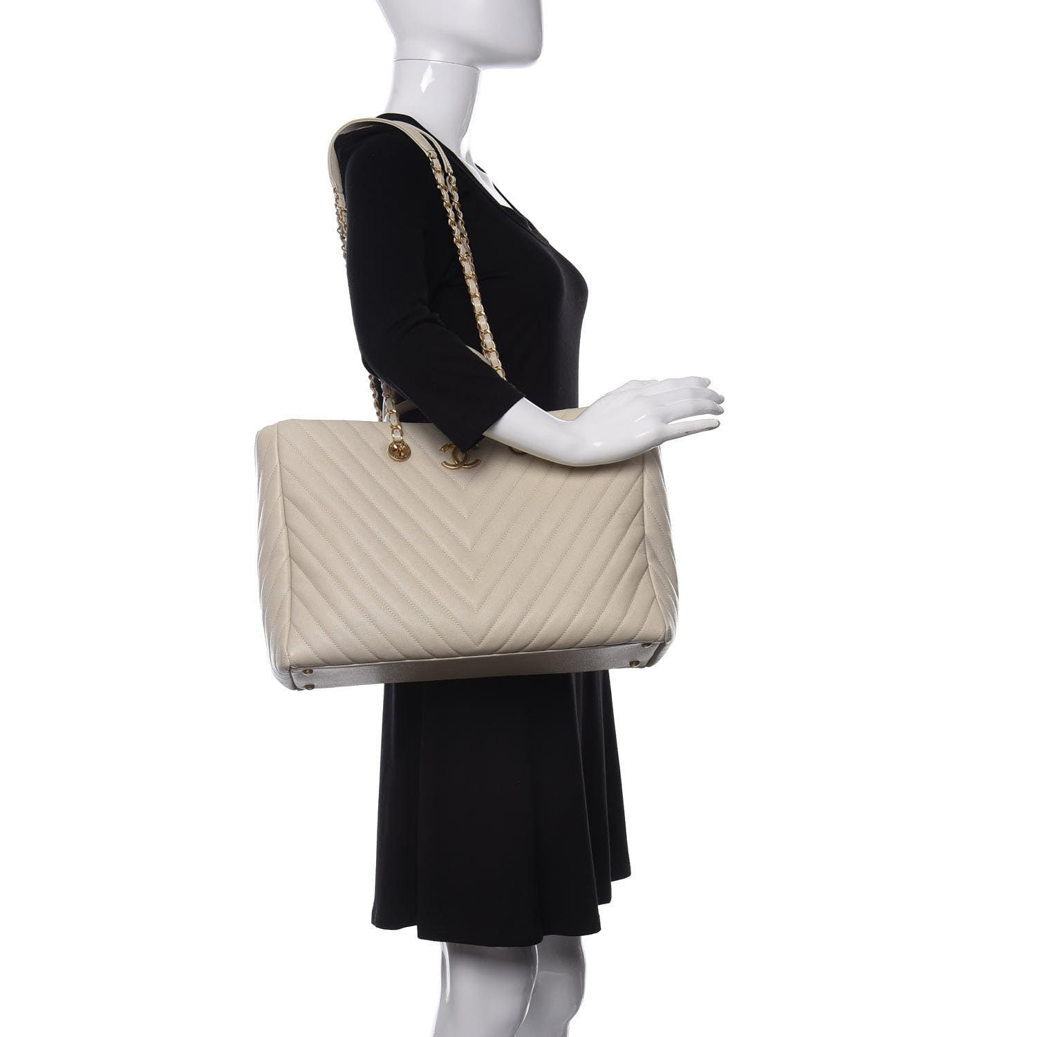 Chanel Caviar Chevron Quilted Coco Handle Shopping Tote Ivory 2 of 13
