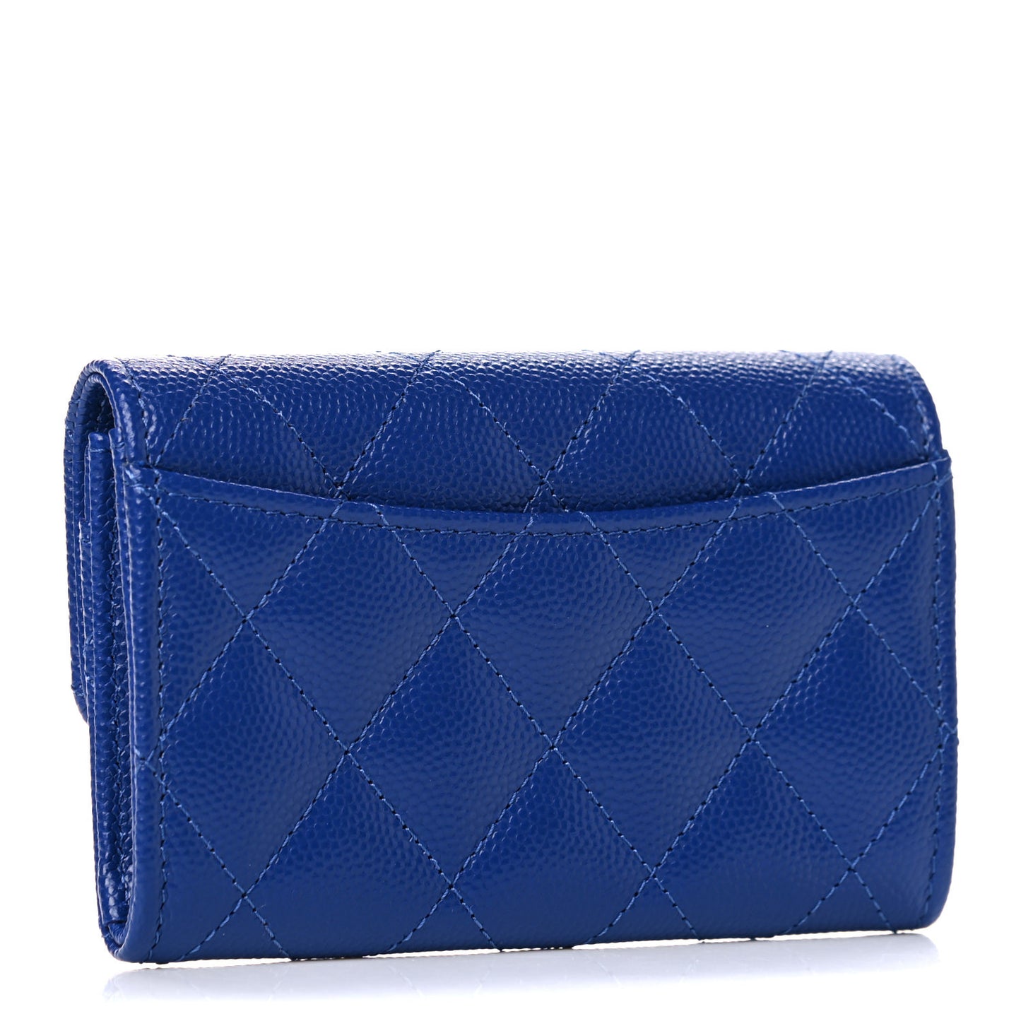 Caviar Quilted Flap Card Holder Wallet Blue