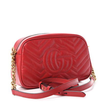 Gucci Calfskin Matelasse Small GG Marmont Chain Shoulder Bag Hibiscus Red 3 of 11