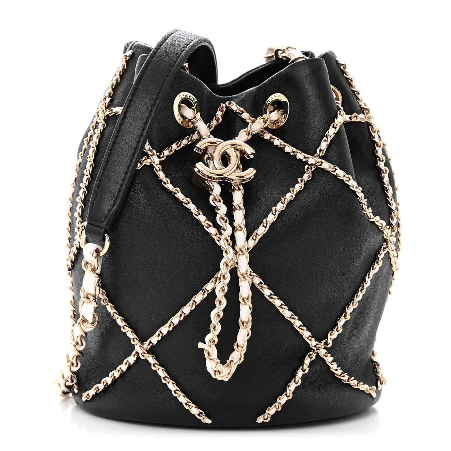 Lambskin Entwined Chain Bucket Bag Black