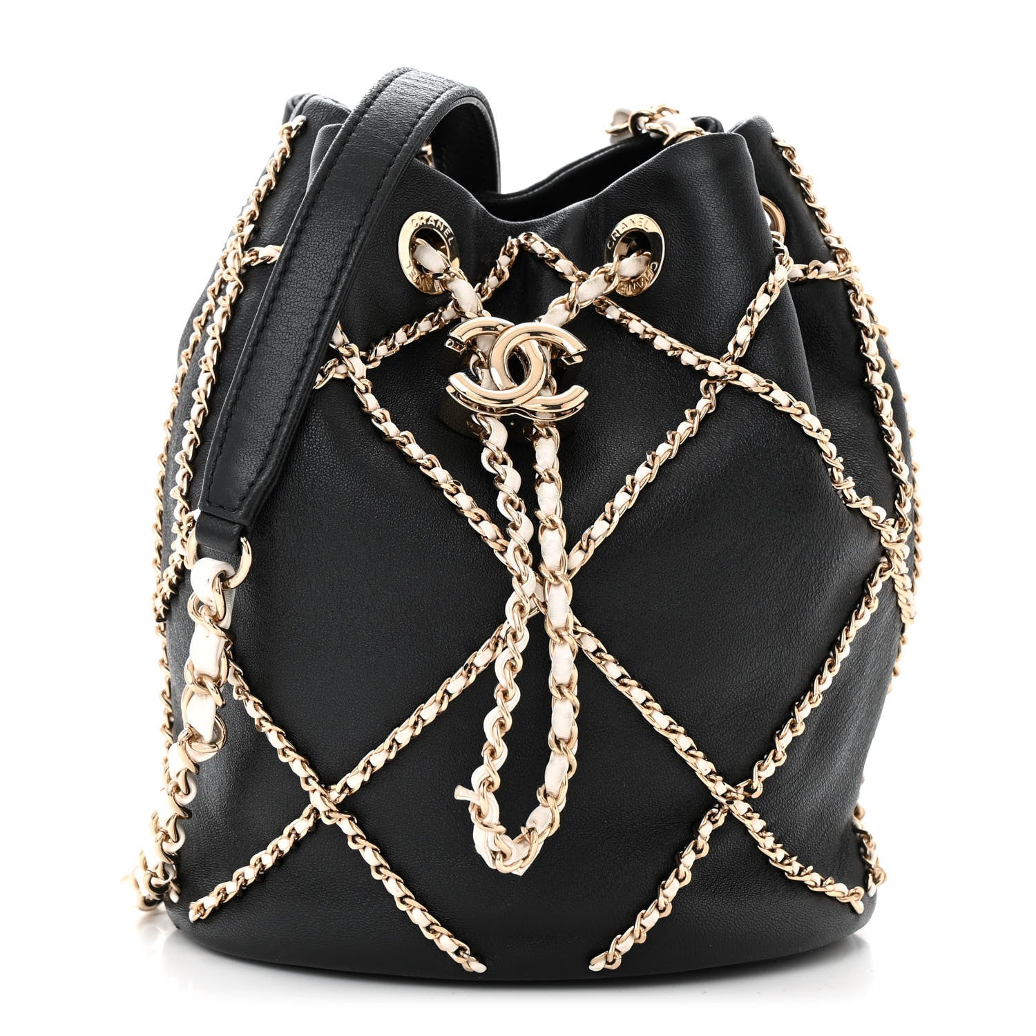 Chanel Lambskin Entwined Chain Bucket Bag Black 1 of 10
