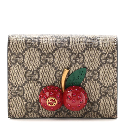 Gucci GG Supreme Monogram Cherry Embellished Card Case Wallet Hibiscus Red 1 of 8