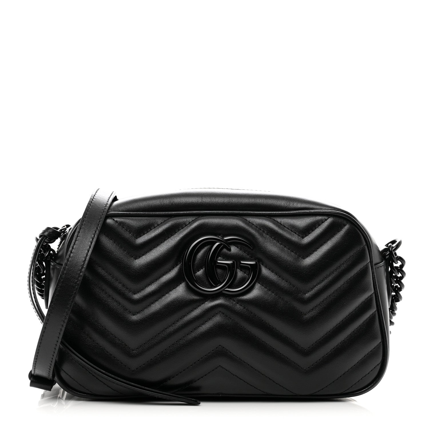 Gucci Calfskin Matelasse Monochrome Small GG Marmont Chain Shoulder Bag Black 1 of 10