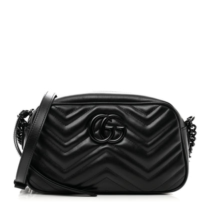 Gucci Calfskin Matelasse Monochrome Small GG Marmont Chain Shoulder Bag Black 1 of 10
