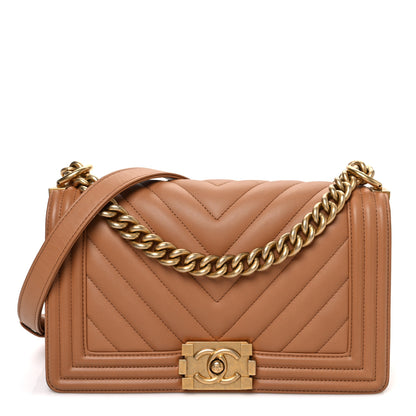 Chanel Calfskin Chevron Quilted Medium Boy Flap Beige 1 of 13
