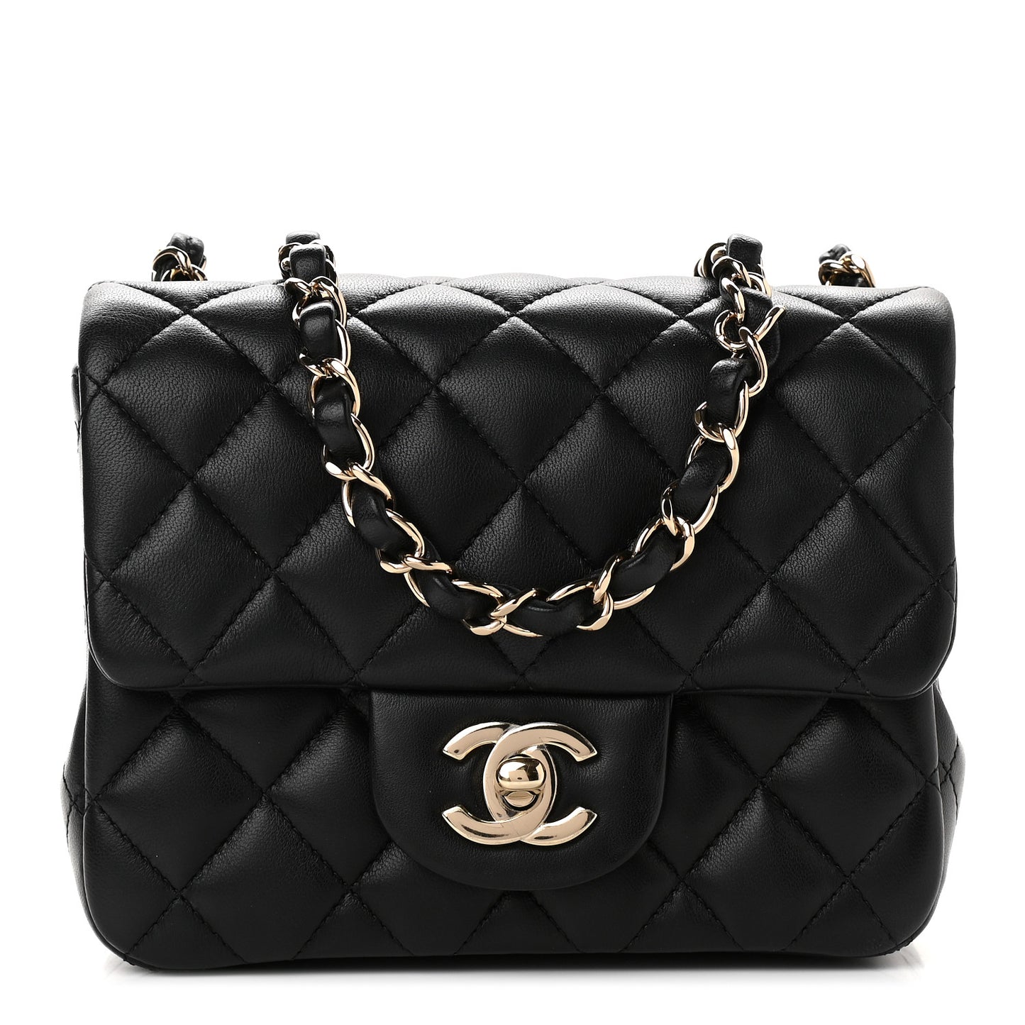 Lambskin Quilted Mini Square Flap Black