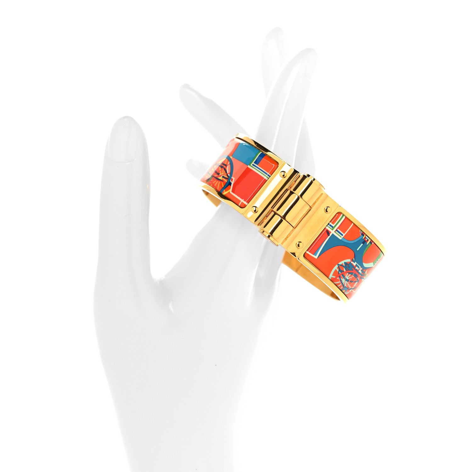 Hermes Enamel Printed Wide Hinged Bracelet S 2 of 5