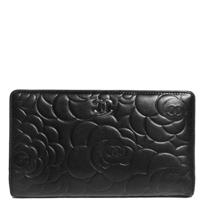 Chanel Lambskin Camellia Yen Wallet Black 1 of 8