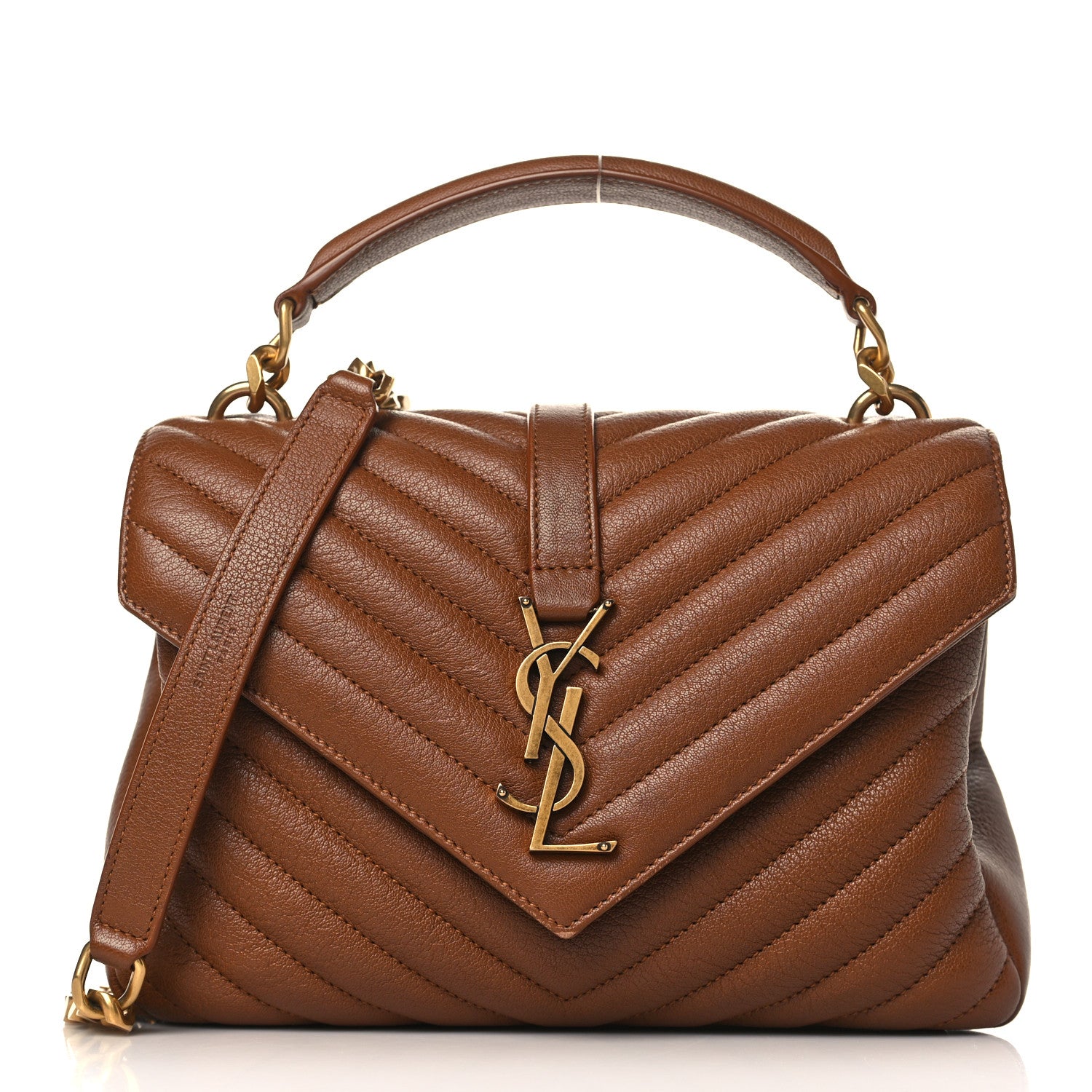 Saint Laurent Sheepskin Matelasse Chevron Monogram Medium College Bag Brick 1 of 9