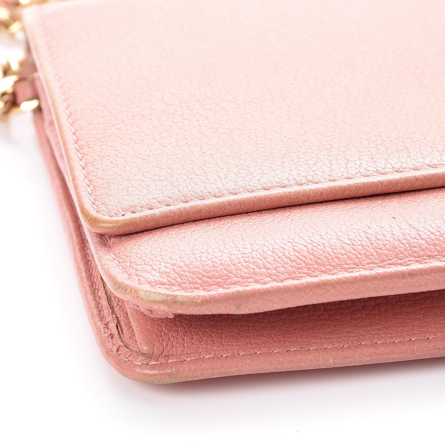 Goatskin Embossed Camellia Wallet On Chain WOC Light Pink
