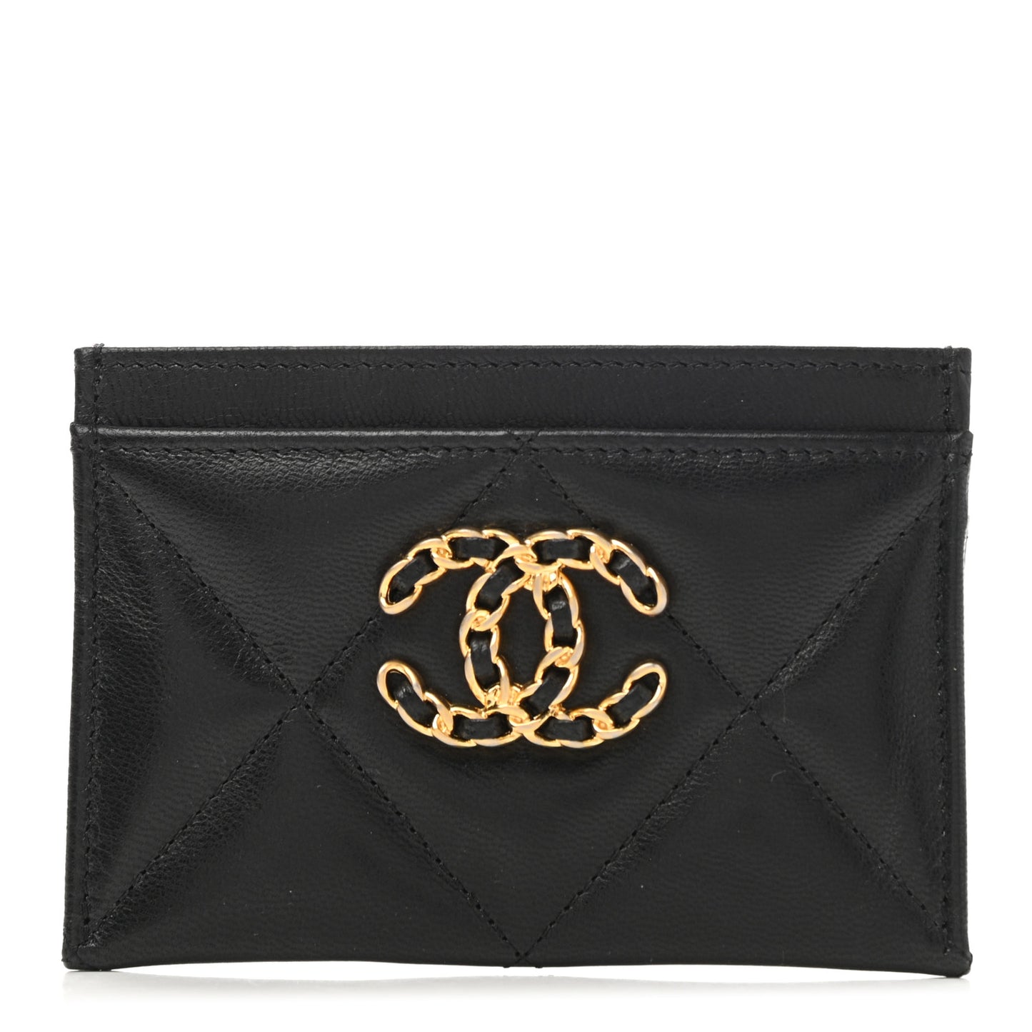 Lambskin Quilted Chanel 19 Card Holder Black