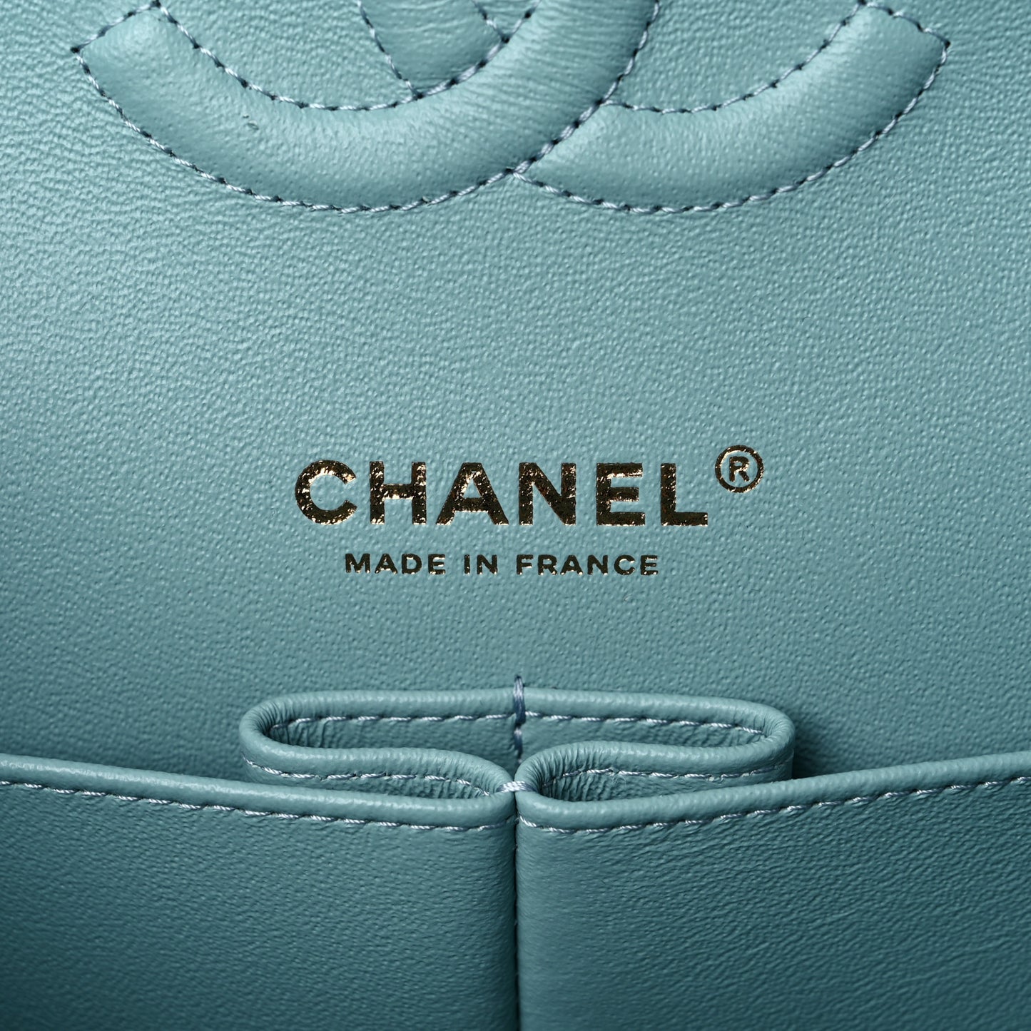 Caviar Quilted Medium Double Flap Light Blue