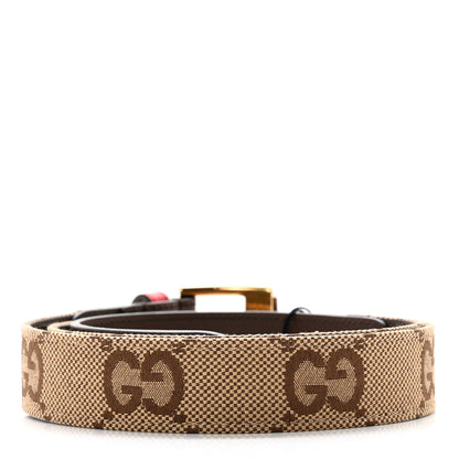 Gucci Jumbo GG Monogram Textured Dollar Calfskin Bamboo 30mm Belt 85 34 Camel Ebony New Acero Pomegranate Red 2 of 5