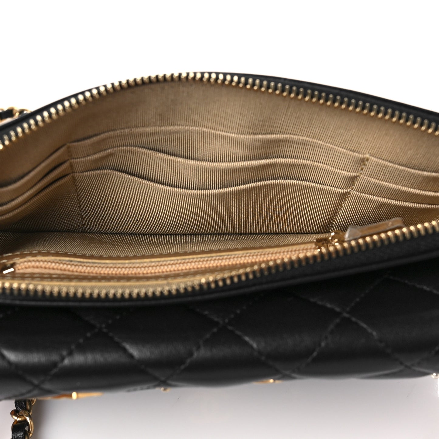 Lambskin Quilted Charm Flap Phone Holder With Chain Black