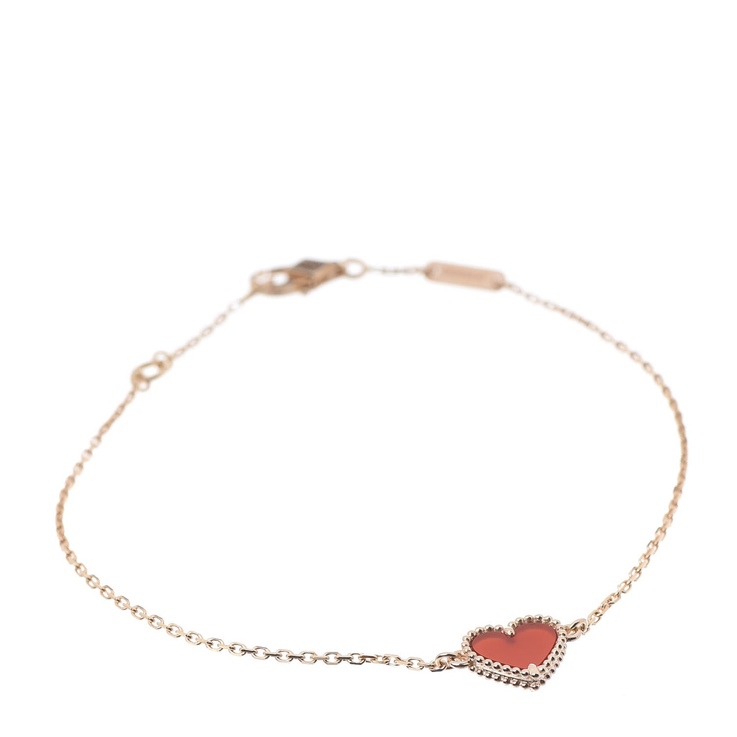 Van Cleef & Arpels 18K Rose Gold Carnelian Sweet Alhambra Heart Bracelet 1 of 7