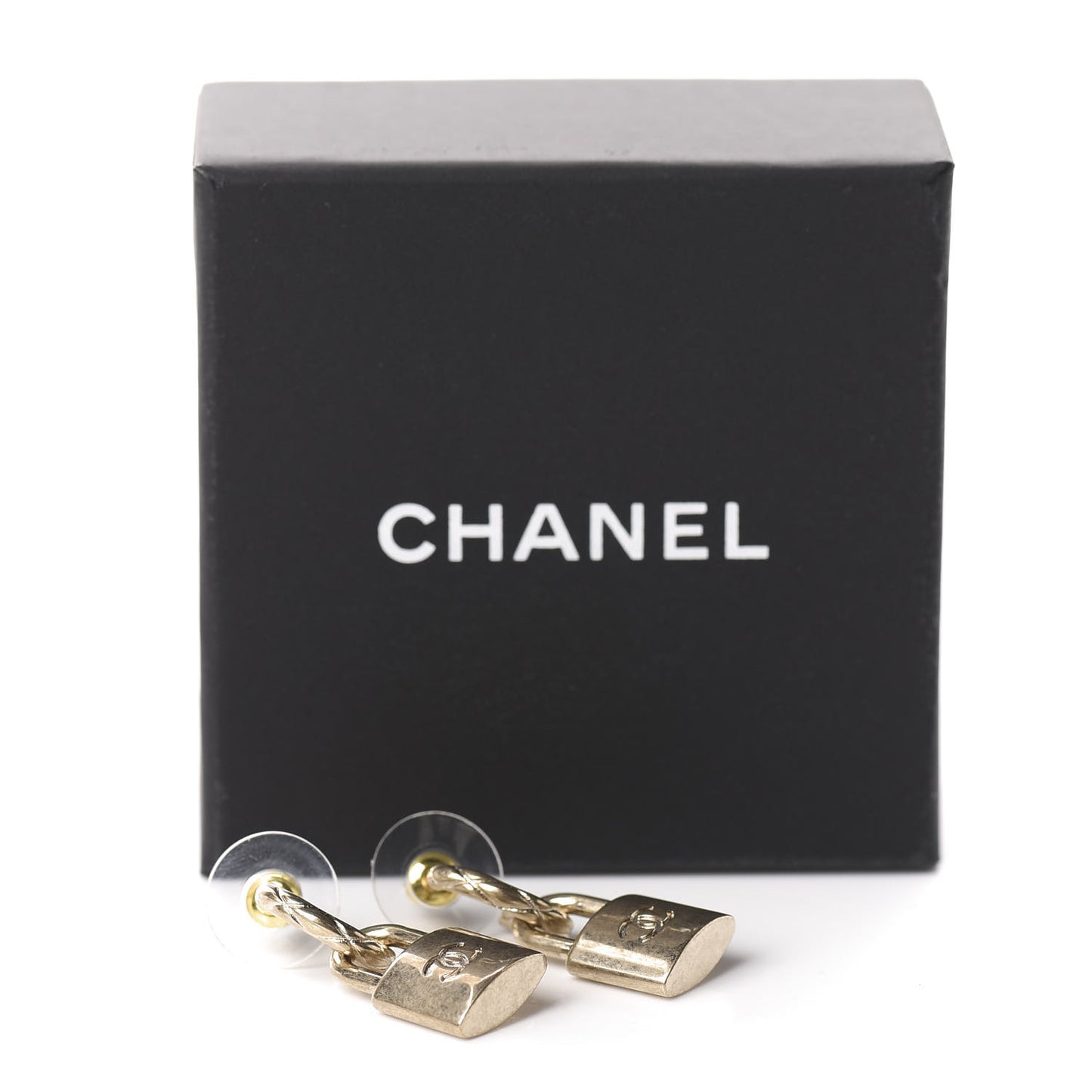 Metal Lock Drop Earrings Light Gold