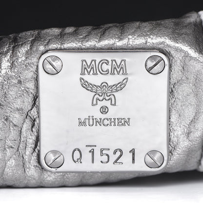 MCM Metallic Visetos Calfskin Medium Studded Munich Lion Stark Backpack Silver Black 7 of 28