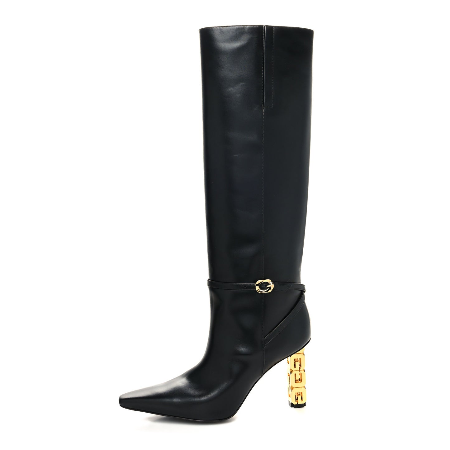 Grained Calfskin G Cube Knee High Boots 38.5 Black