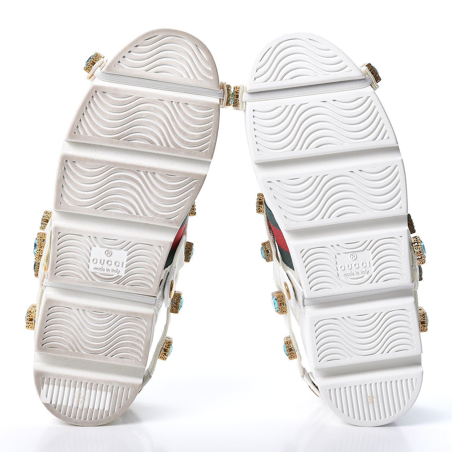 Gucci Calfskin Removable Crystals Bee Embroidered Ace Platform Sneakers 37 White 9 of 11
