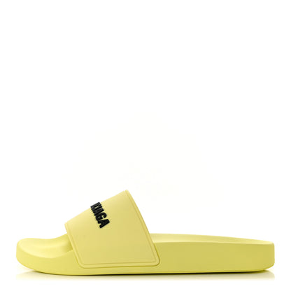 Balenciaga Smooth Rubber Logo Bi-Color Womens Pool Slide Sandals 38 Yellow Black 1 of 8