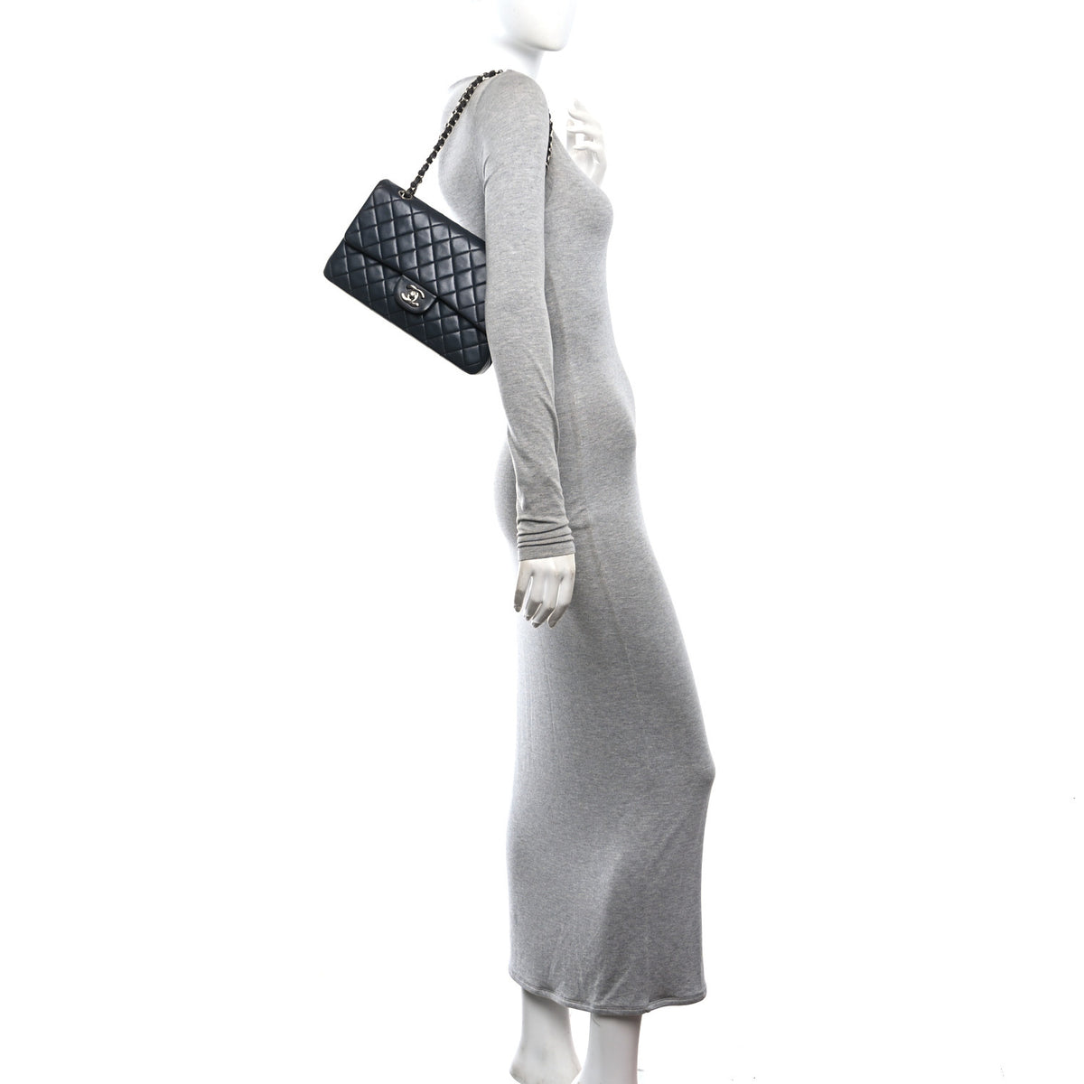 Lambskin Quilted Medium Double Flap Grey