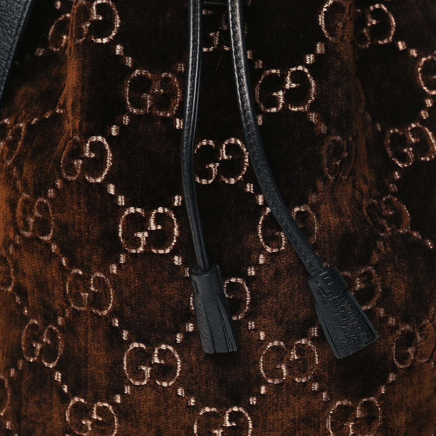 Gucci Velvet GG Monogram Textured Calfskin Web Bucket Bag Brown Black 8 of 10