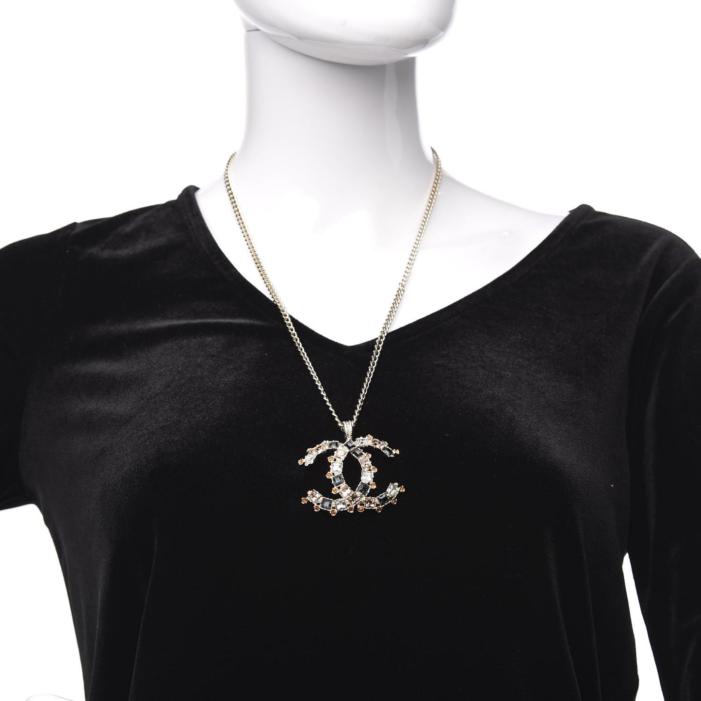 Crystal Baguette Large CC Pendant Necklace Gold Multicolor