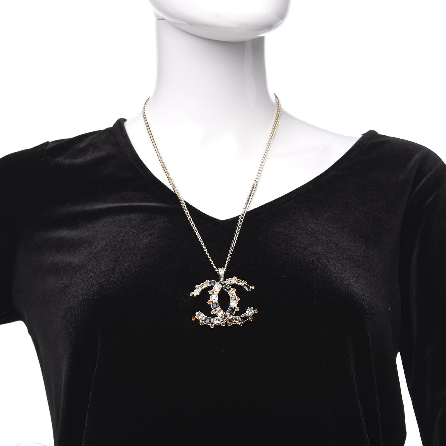 Chanel Crystal Baguette Large CC Pendant Necklace Gold Multicolor 2 of 6