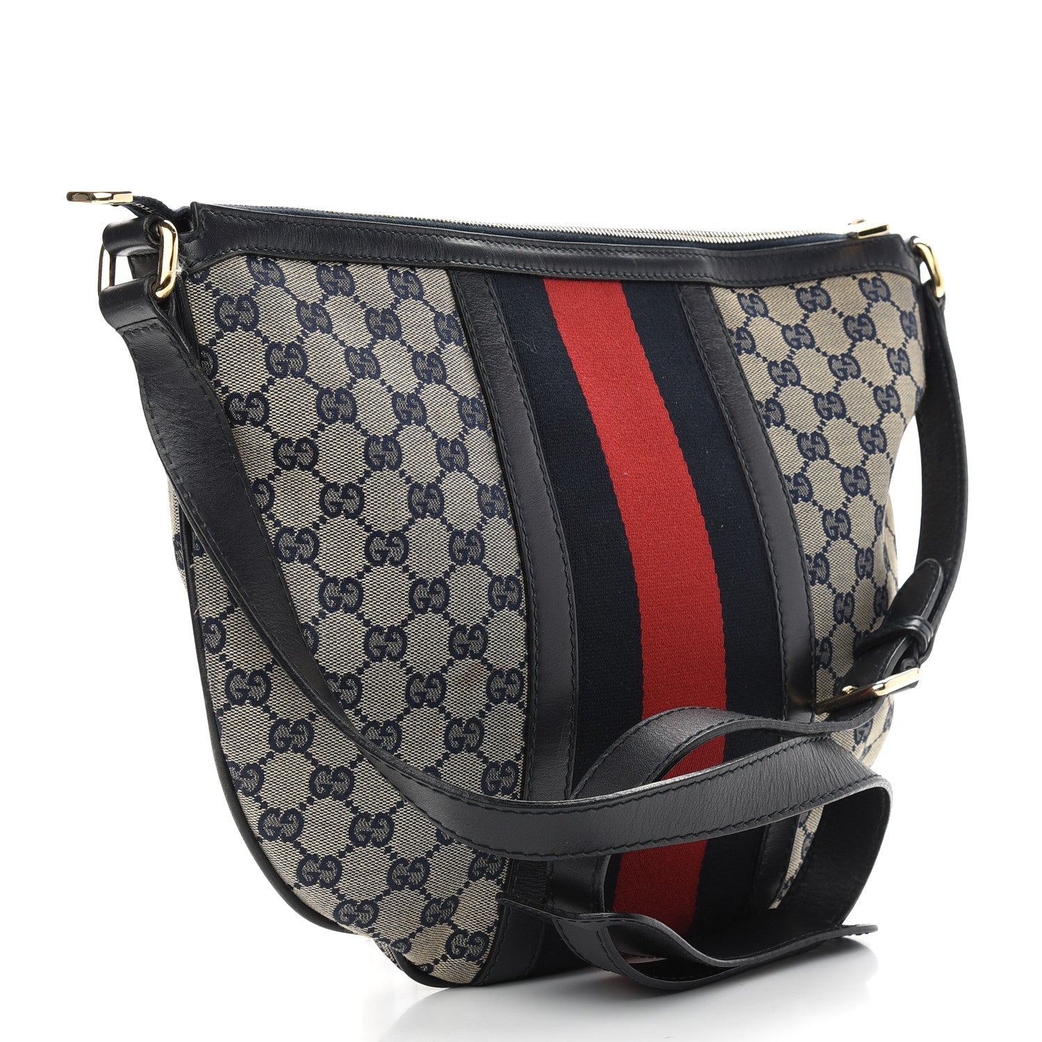 Gucci Monogram Vintage Web Medium Half Moon Hobo Navy 3 of 12
