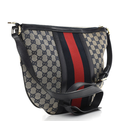 Gucci Monogram Vintage Web Medium Half Moon Hobo Navy 3 of 12