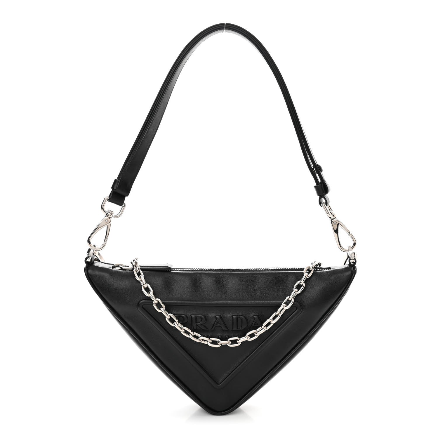 Prada Grace Lux Triangle Logo Embossed Mini Triangle Bag Black 1 of 9
