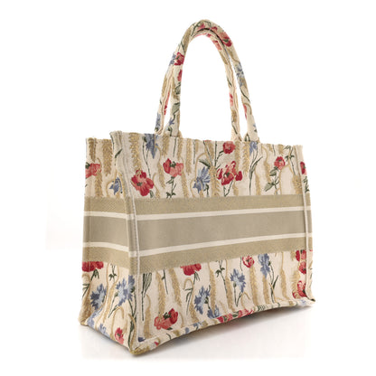 Christian Dior Canvas Embroidered Medium Hibiscus Book Tote Beige Multicolor 3 of 10