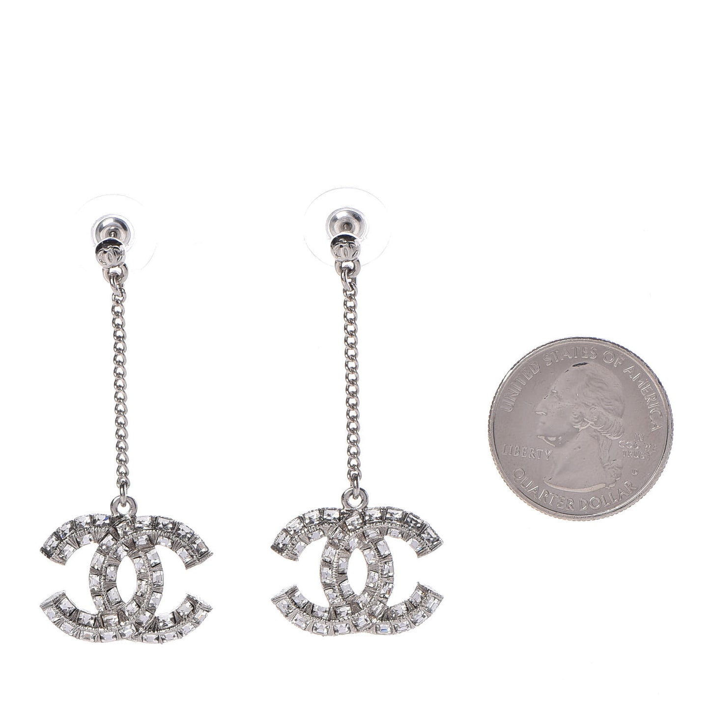 Baguette Crystal CC Drop Earrings Silver