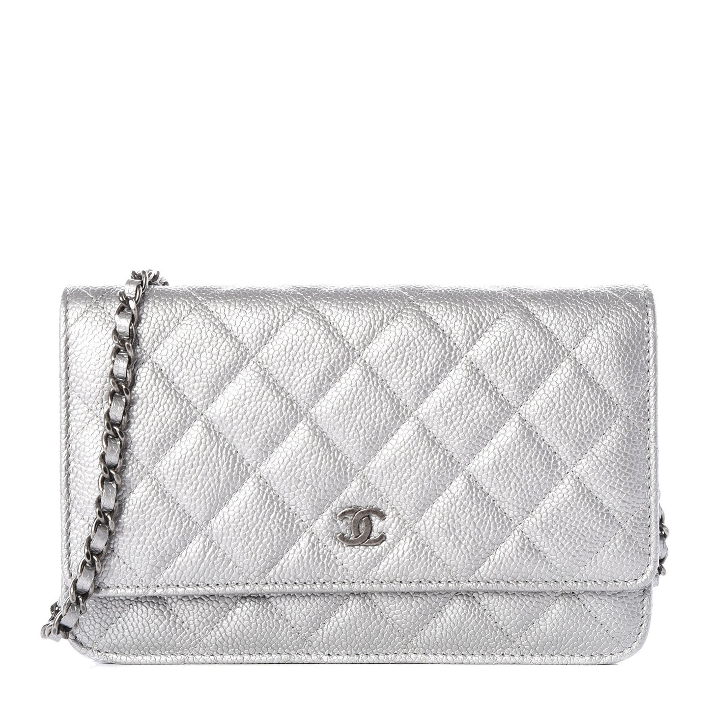 Metallic Caviar Quilted Wallet on Chain WOC