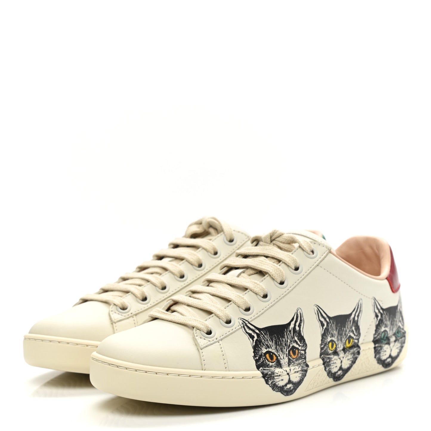 Calfskin Mystic Cat Print Womens Ace Sneakers 36 White