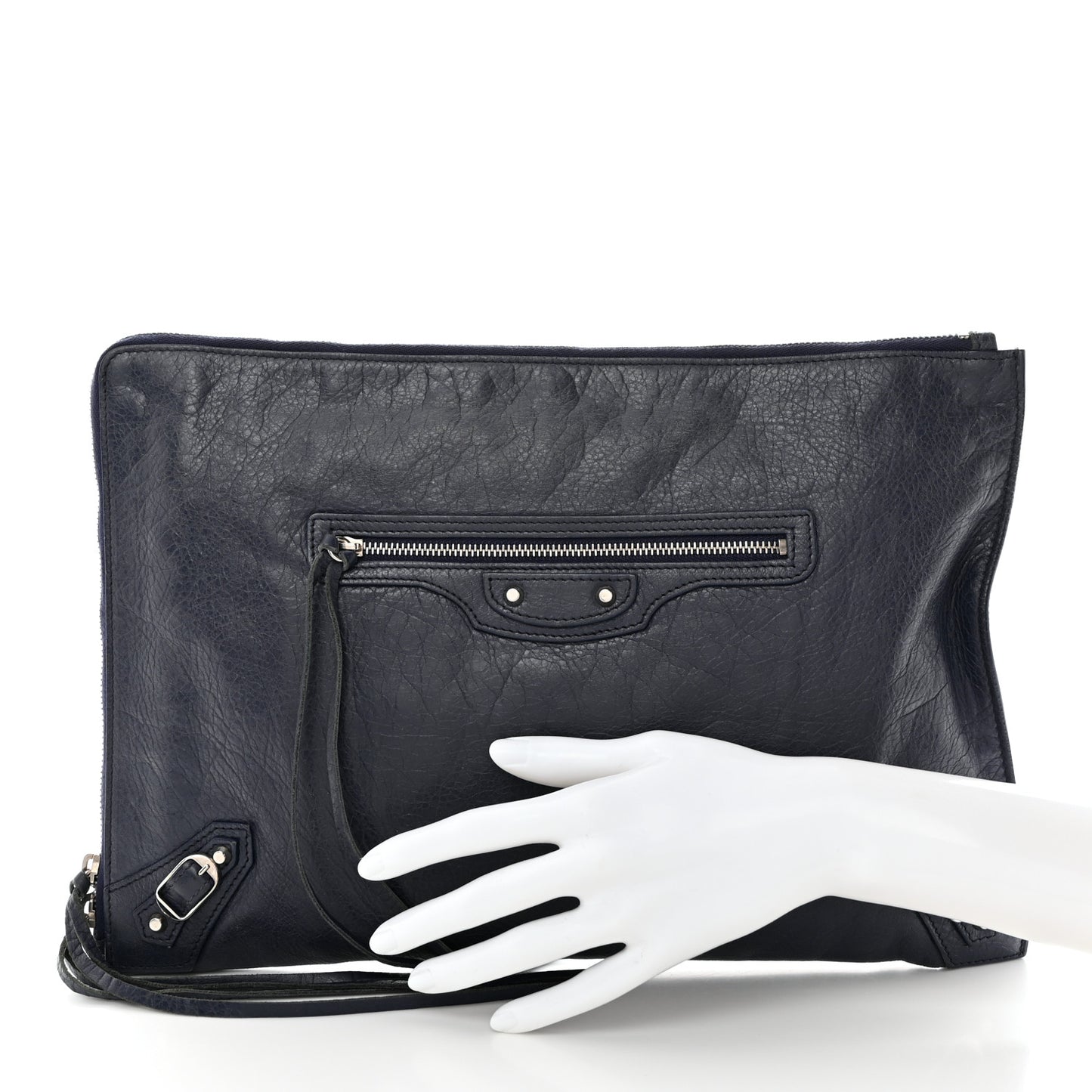 Agneau Classic Hardware Small Pouch Navy