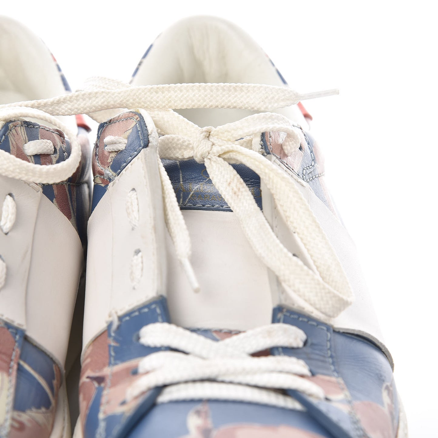 Calfskin Japanese Bird Print Rockstud Open Sneakers 39