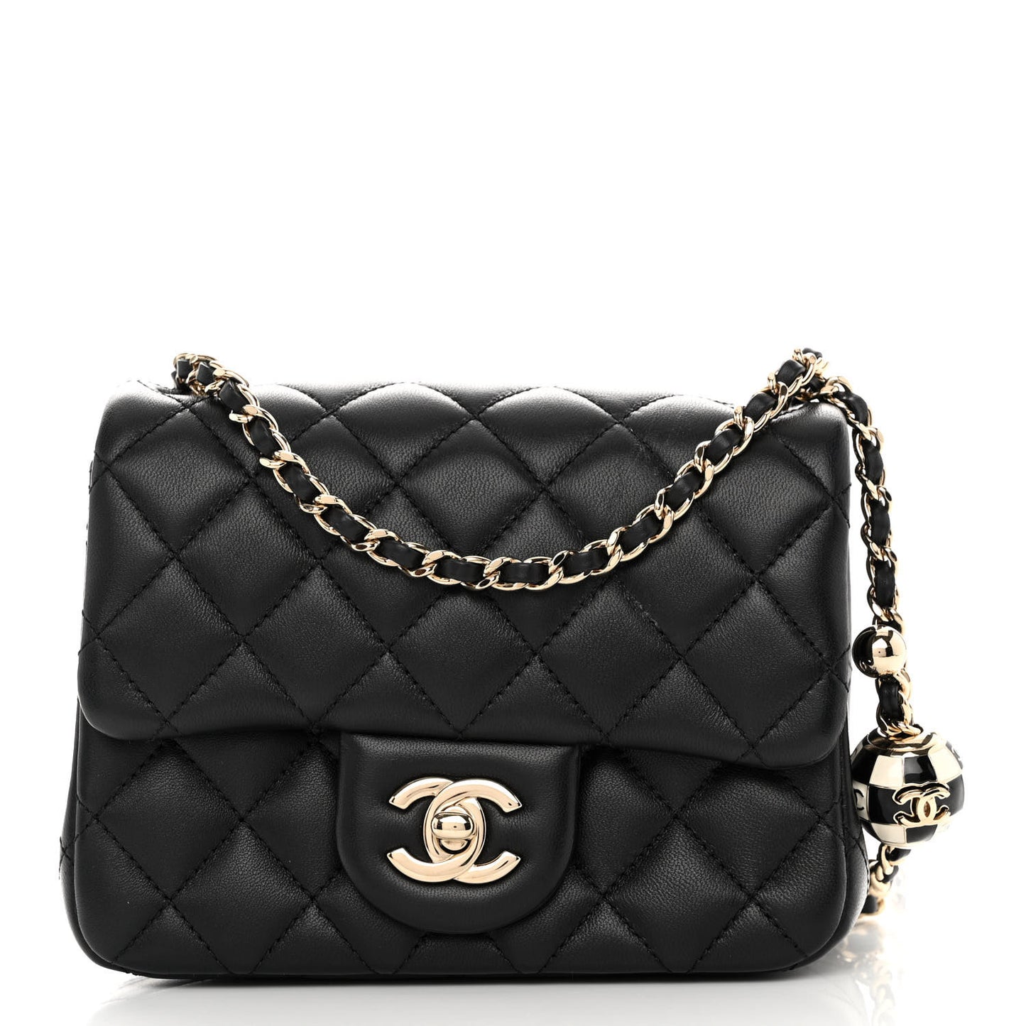 Lambskin Quilted Enamel Mini Pearl Crush Flap Black