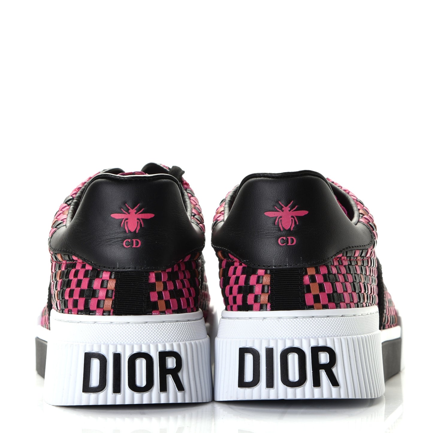 Laminated Lambskin Woven D-Smash Sneakers 36 Fuxia Black