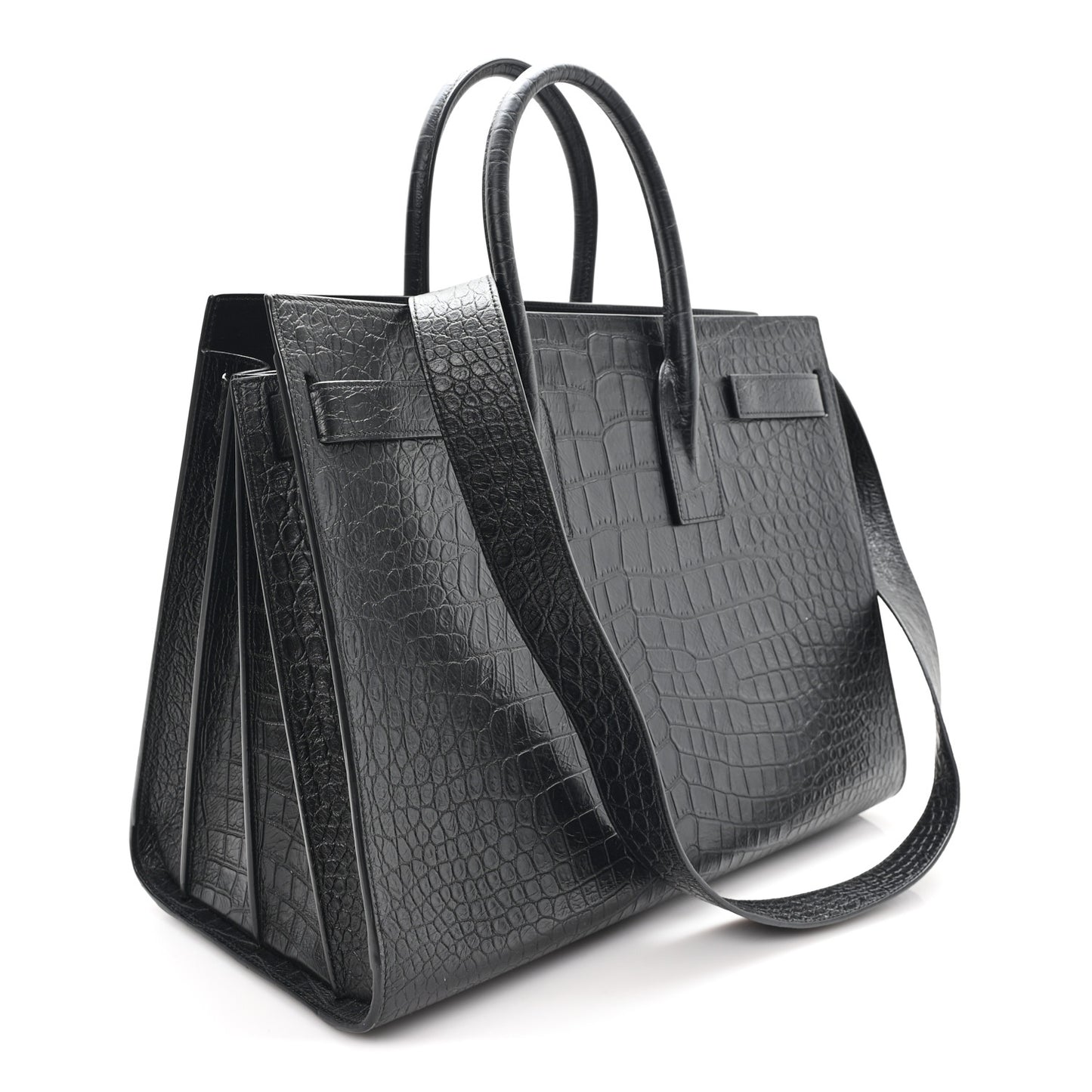 Calfskin Crocodile Embossed Large Sac De Jour Carryall Black