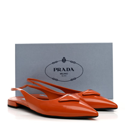 Prada Spazzolato Padded Triangle Logo Pointed Toe Slingback Flats 40 Papaya 11 of 11