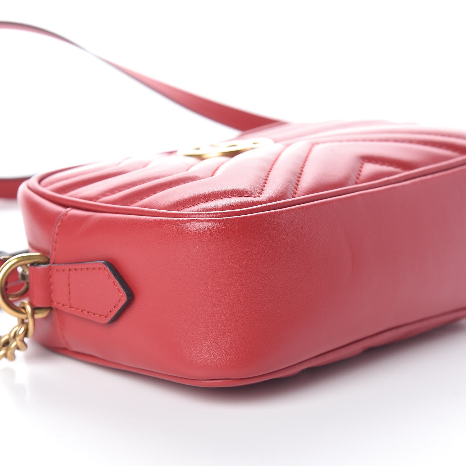 Gucci Calfskin Matelasse Mini GG Marmont Chain Shoulder Bag Hibiscus Red 9 of 11