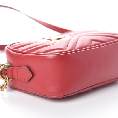 Gucci Calfskin Matelasse Mini GG Marmont Chain Shoulder Bag Hibiscus Red 9 of 11