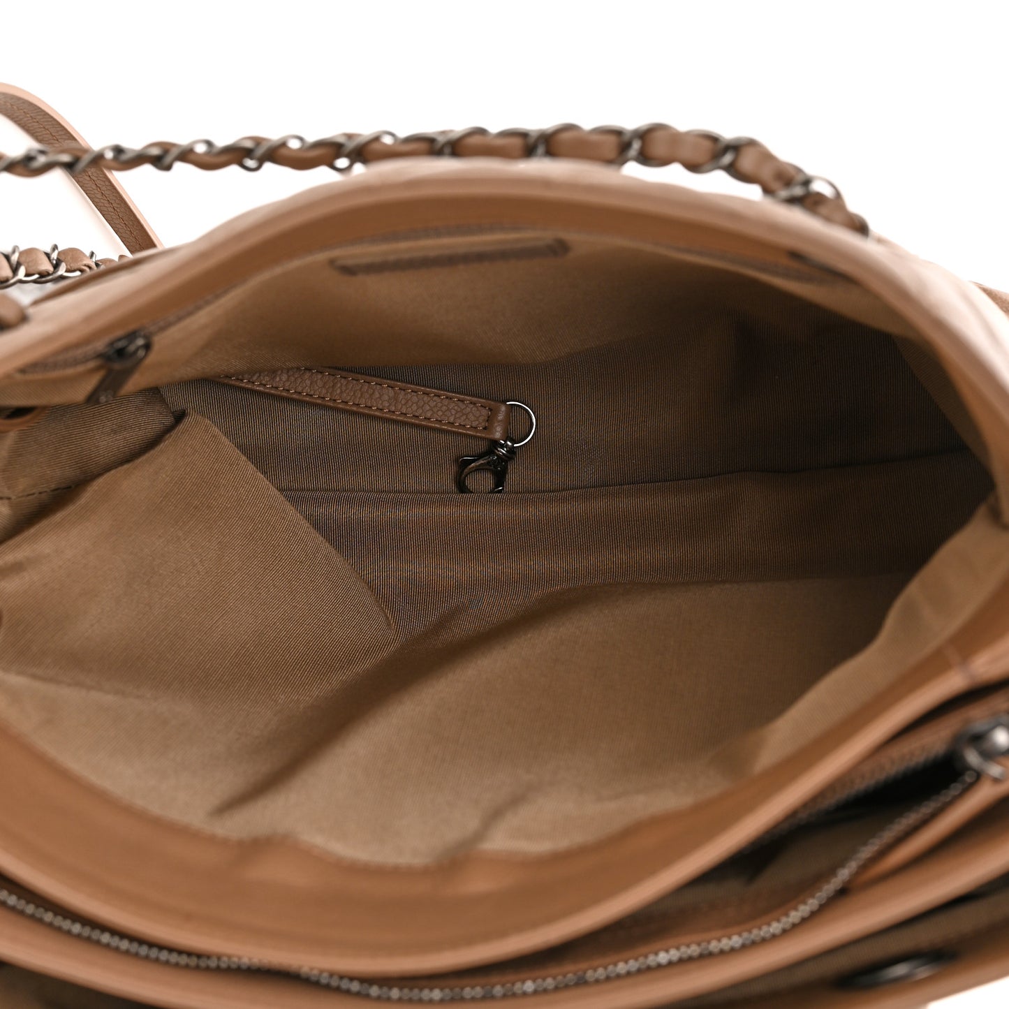Grained Calfskin Quilted Large Zipped Shopping Tote Taupe
