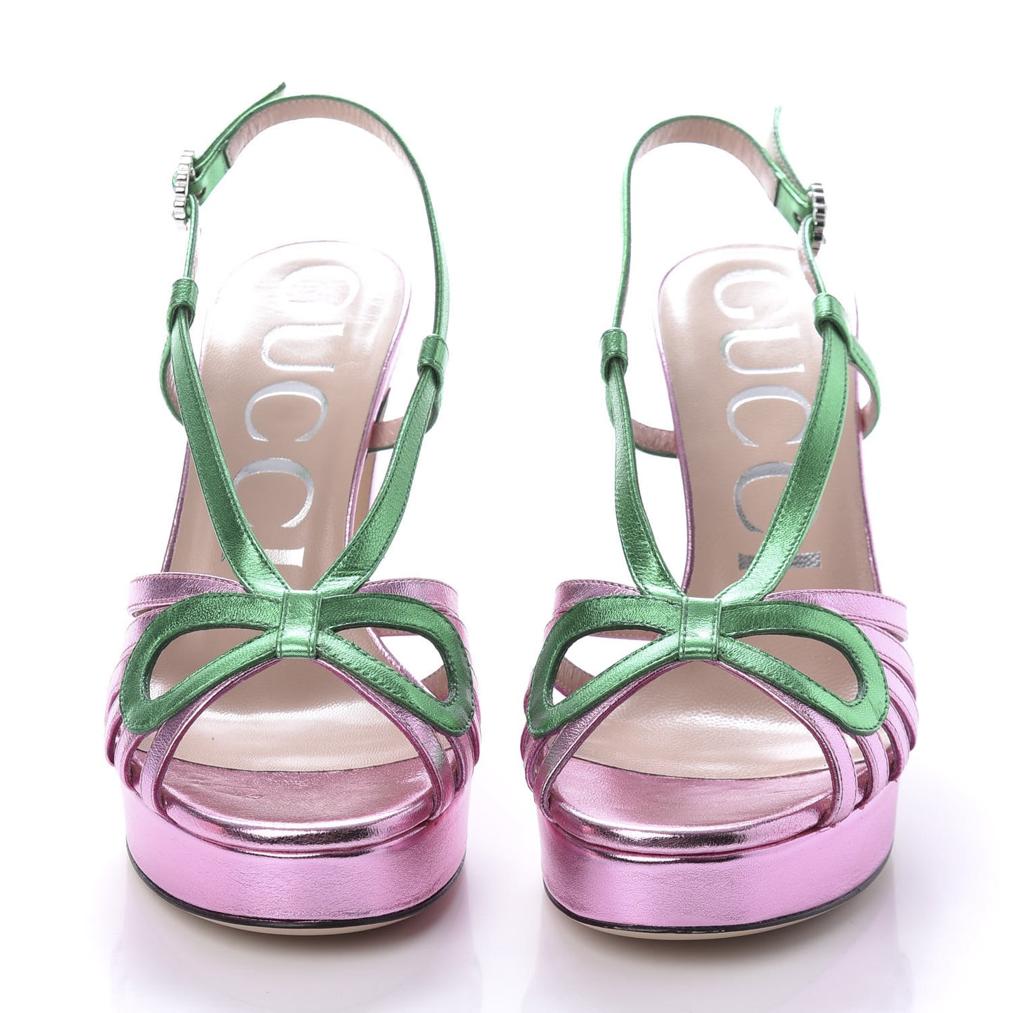Metallic Nappa Crystal Zephyra Slingback Platform High Heel Sandals 36 Rosa Jasmine Green